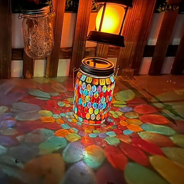Mosaico de luces solares, tarro de albañil, luz colgante, luces solares nocturnas, farolillos colgantes, lámparas de para patio, decoración de Rojo Soledad Luces de mosaico