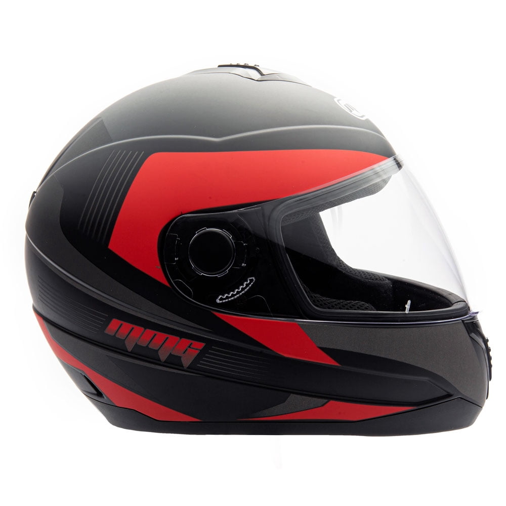 MMG Adult Motorcycle Full Face Helmet DOT with Spare Tinted Shield - Matte Black Red (X-Large) Model 26