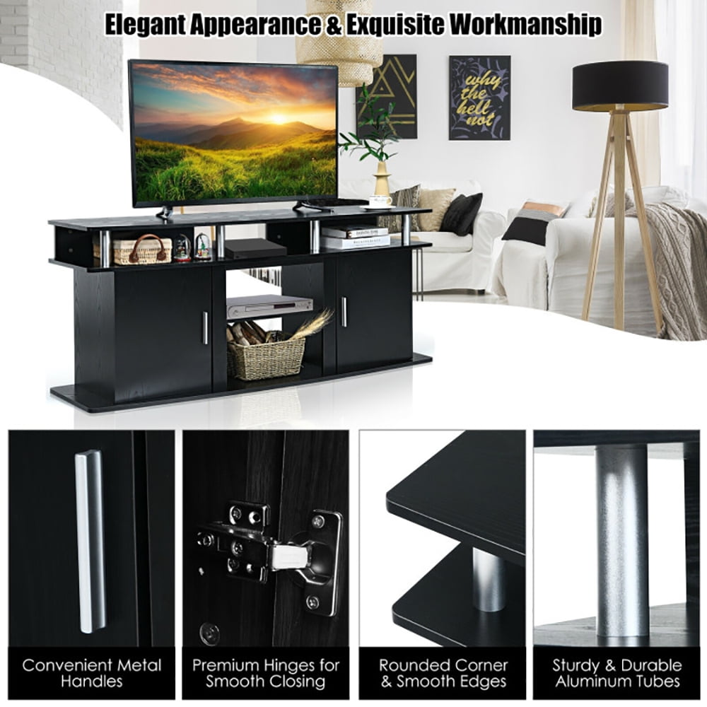 Finihen TV Stand, TV Cabinet, 63 Inch TV Entertainment Console Center with 2 Cabinets, Media Entertainment Center with Storage, for Living Room, Bedroom, Black