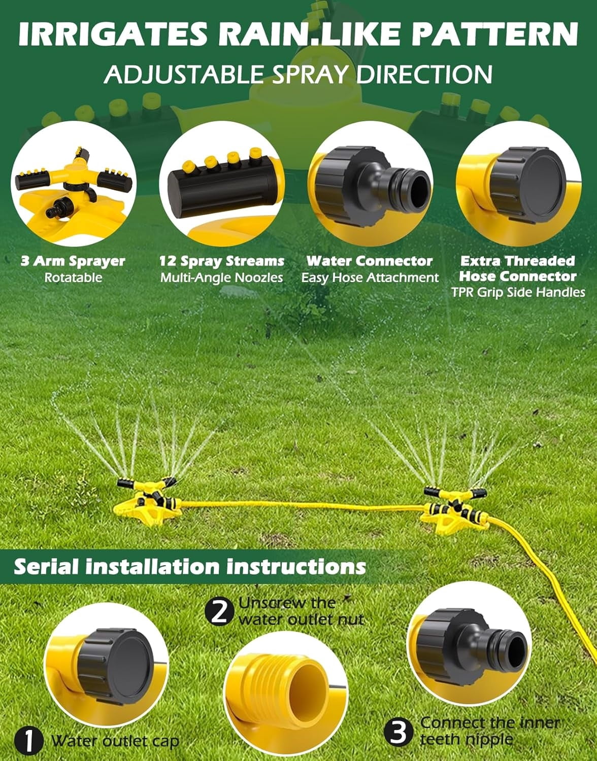 Sprinkler for Yard,360 Degree Rotary Sprinkler Upgrade Garden Grass Watering Sprinkler, Rotating Garden Sprinkler for Large Area Coverage, Lawn and Yard Sprinklers (Yellow)
