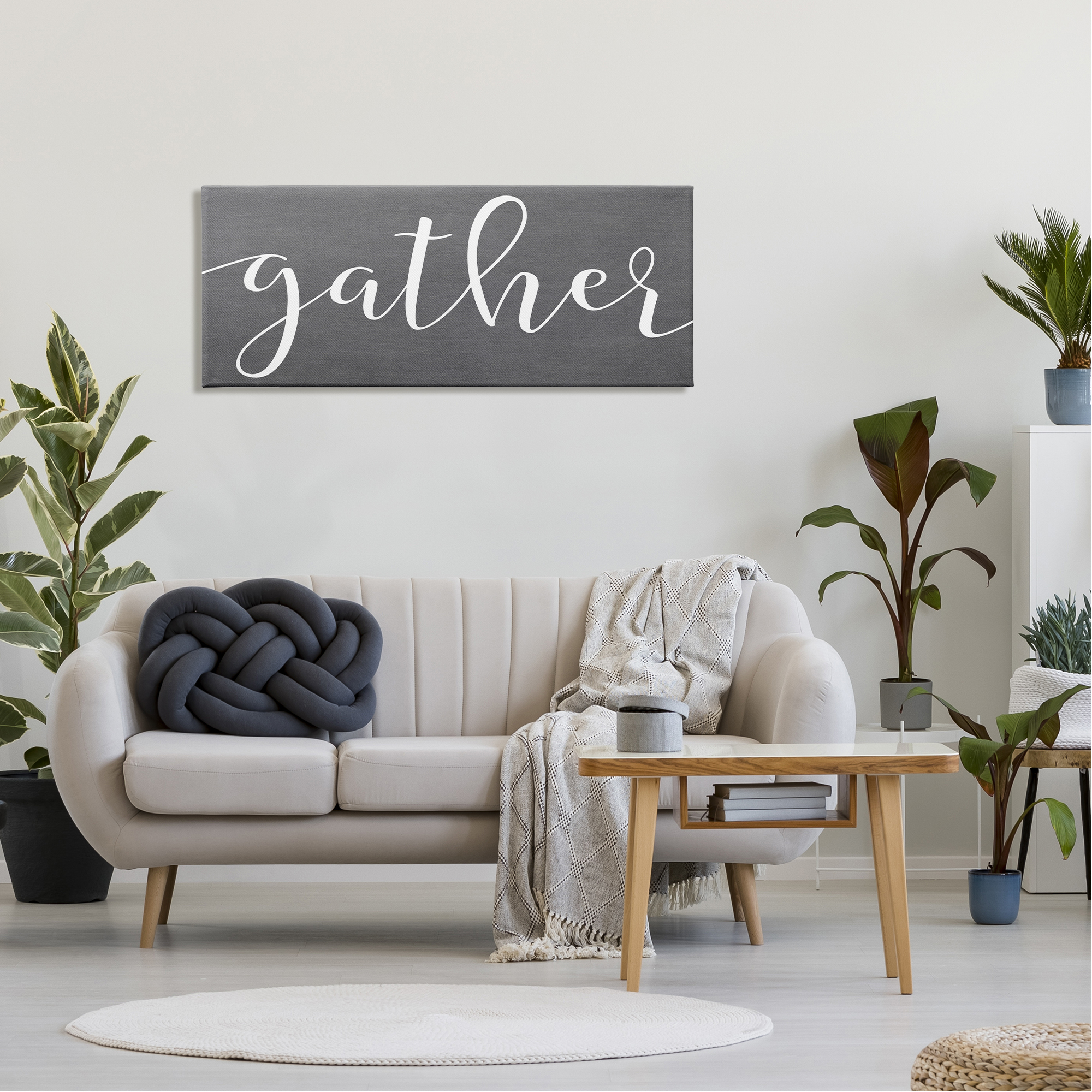 Stupell Industries Gather Rustic Family Calligraphy Cursive Sign Graphic Art Gallery Wrapped Canvas Print Wall Art, Design by Lettered and Lined