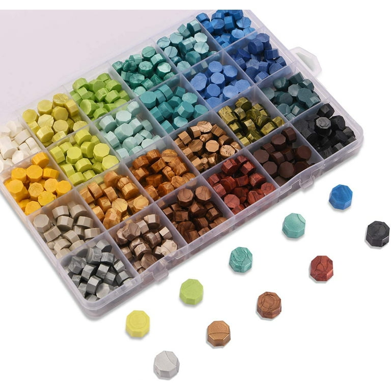 Sealing Wax Beads Packed in Plastic Box, 24 or 10 Colors Octagon Sealing  Wax Beads for Wax Sealing Stamp,600pcs(24 colors) blue-green,F112839