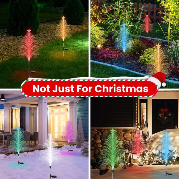 4-Pack Solar Christmas Tree Lights, 7-Color Gradient, IP44 Waterproof Stainless Steel, 8-10H Runtime, Year-Round for Garden/Patio/Lawn