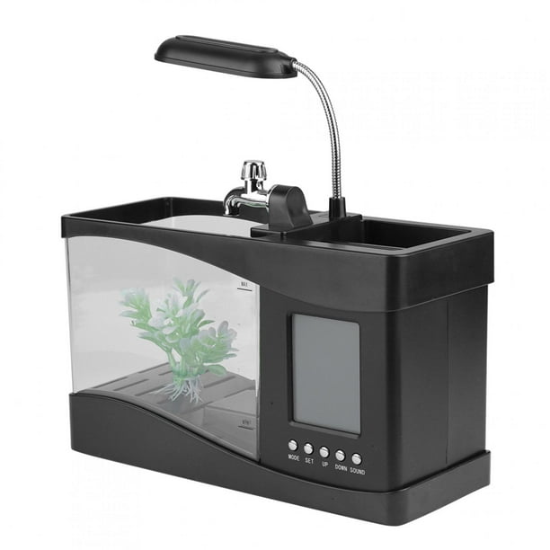 Portalápices ANGGREK 4 en 1 con Mini Acuario y Lámpara LED Negro