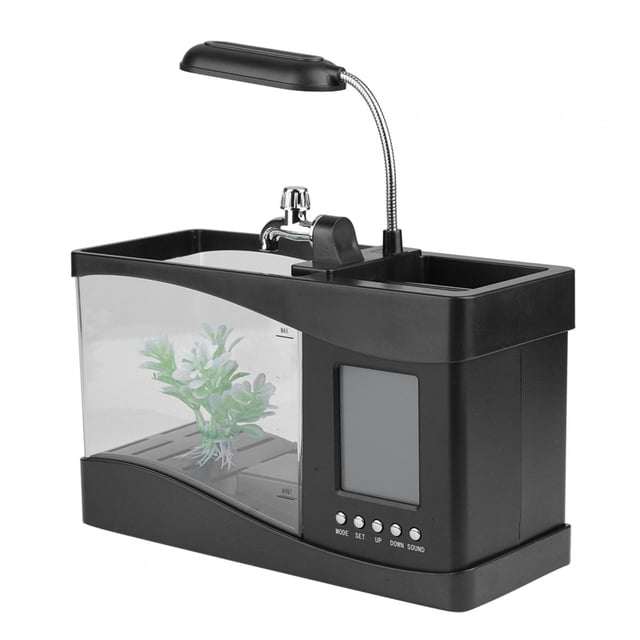 Portalápices ANGGREK 4 en 1 con Mini Acuario y Lámpara LED Negro