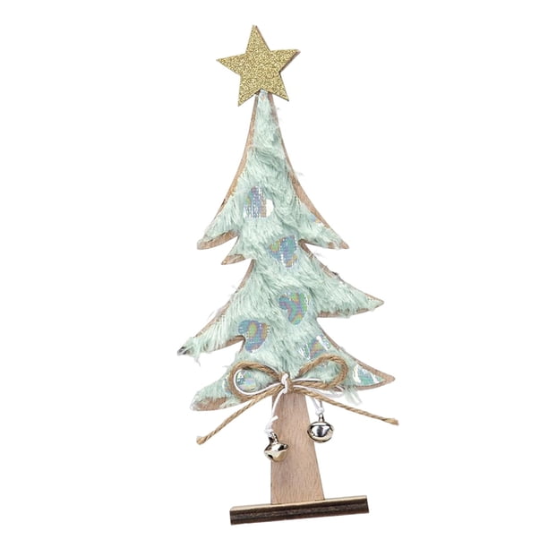 Pequeño árbol de Navidad de madera con campana, 22 cm de alto, para decoración de mesa Verde