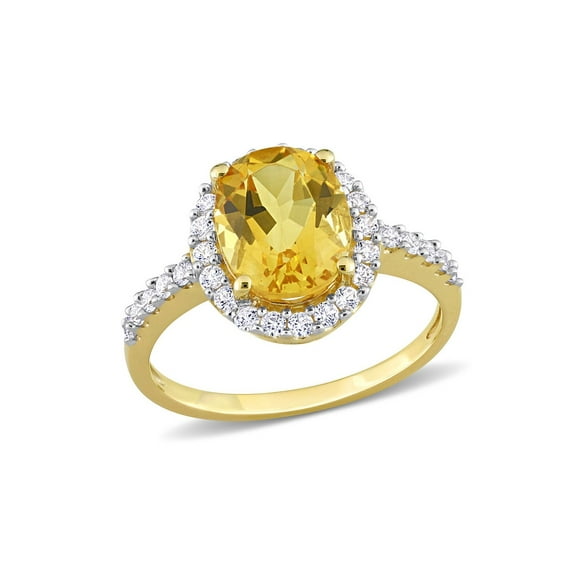4.00 Carat (Ctw) Citrine and Lab-Created White Topaz Halo Ring in 10K Yellow Gold for Women