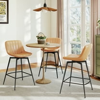 RTVR 30" Swivel Upholstered Bar Stools Set of 3 with Back & Footrest, Counter Height Bar Chairs for Kitchen Island, Faux Leather in Brown