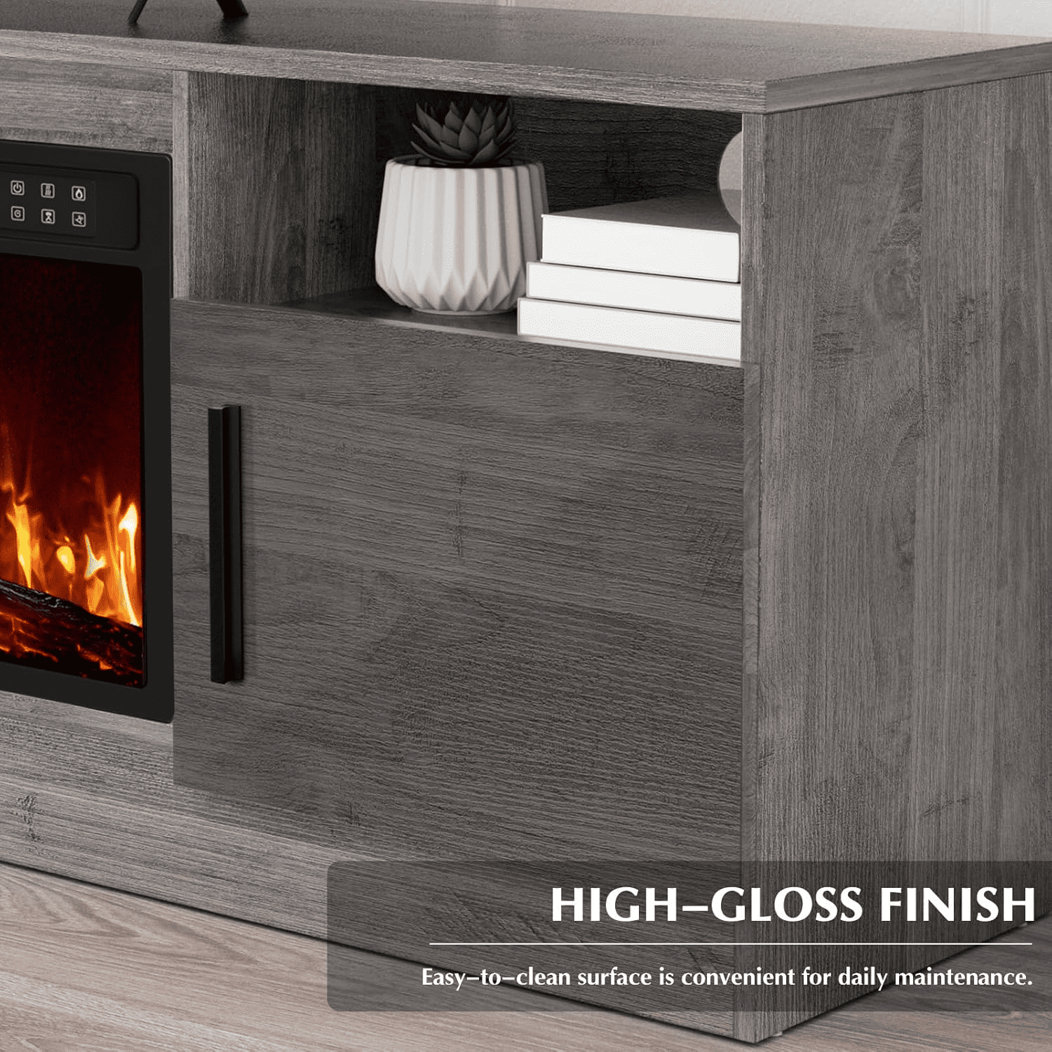 Waleaf Fireplace TV Stand Entertainment Center with 36" Fireplace, 70" Wooden TV Stand for TVs Up to 80", Gray