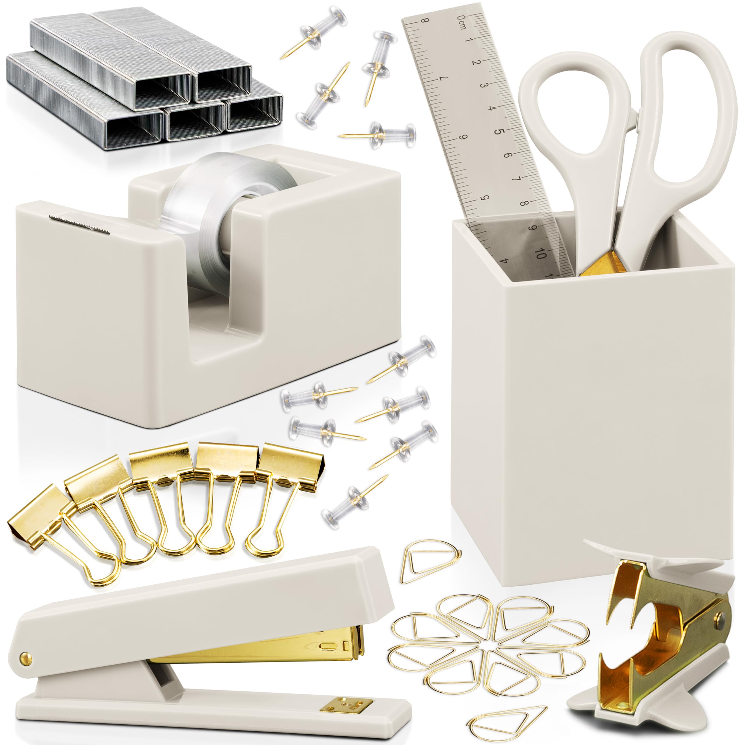 Desktop Organizer Set Beige Office Home Desk Supplies