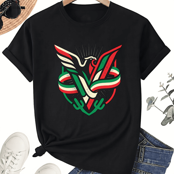 Unisex Mexican Eagle T-Shirt, Tricolor Heritage Graphic, 100% Cotton Short Sleeve Tee