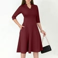 thumbnail image 2 of Arnsht Casual Dresses for Women Semi Formal Fit and Flare 3/4 Sleeve A-line Solid Color Work Dress with Pockets Red XL, 2 of 9