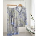 thumbnail image 4 of Pijama de seda Lce para mujer, pantalones de manga larga de otoño, cuadros de seda artificial fina, 4 of 6