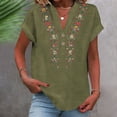 thumbnail image 2 of ClodeEU Women's V Neck Short Sleeve Embroidered Blouse,Casual Loose Fit Button Top Army Green,Women's Plus L, 2 of 7