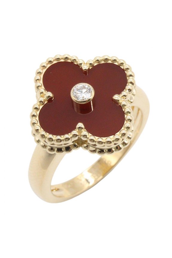 Pre-Owned Van Cleef & Arpels Vintage Alhambra Carnelian 1PD Ring - 18K (Yellow Gold) Diamond...