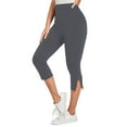 thumbnail image 2 of VEKDONE Capri Leggings for Women Elastic High Waisted Yoga Pants with Pockets Slim Fit Soft Workout Athletic Tights Stretchy Side Split Milk Silk Legging, 2 of 8