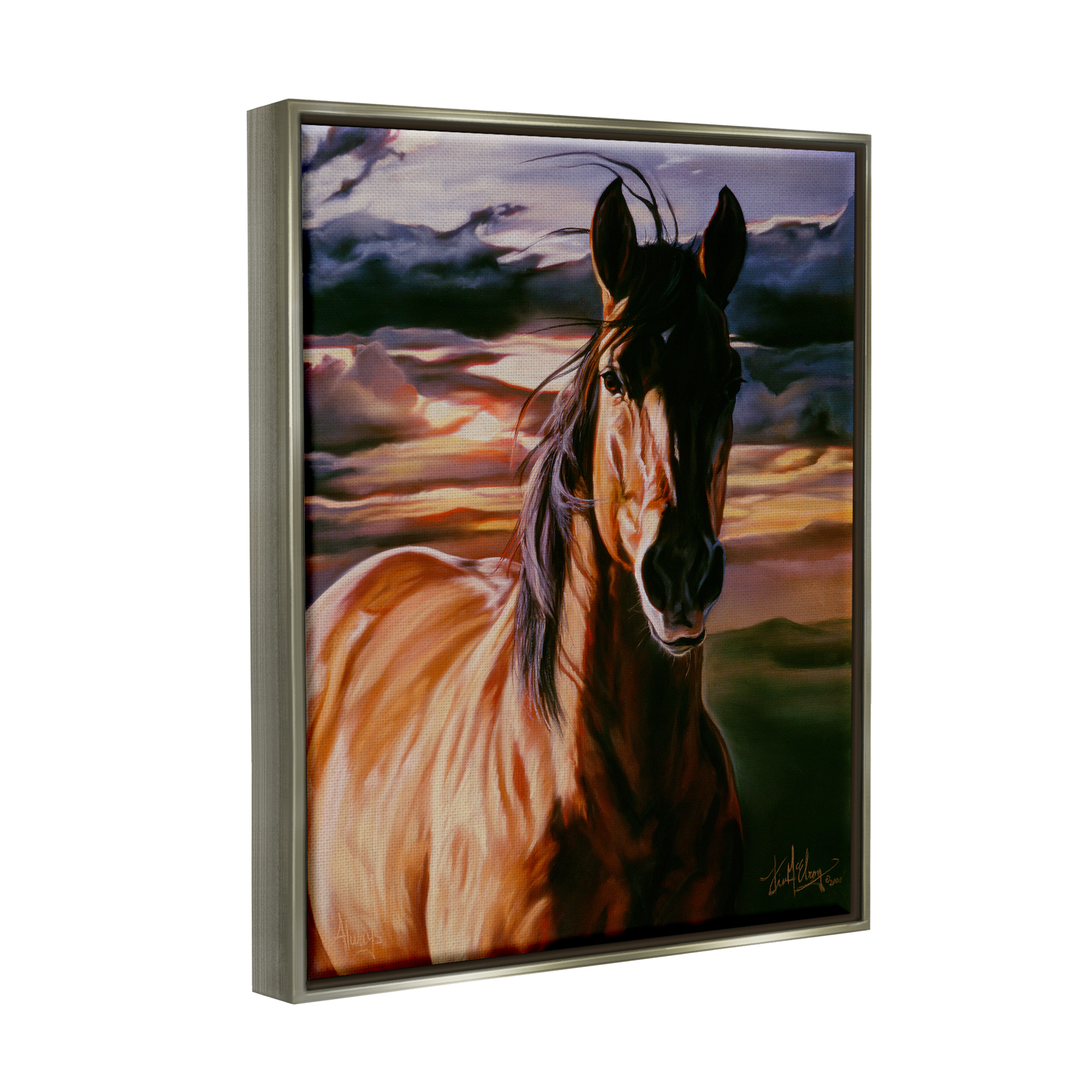 Stupell Industries Horse Landscape Painting Animals & Insects Painting Gray Floater Framed Art Print Wall Art, 25 x 31