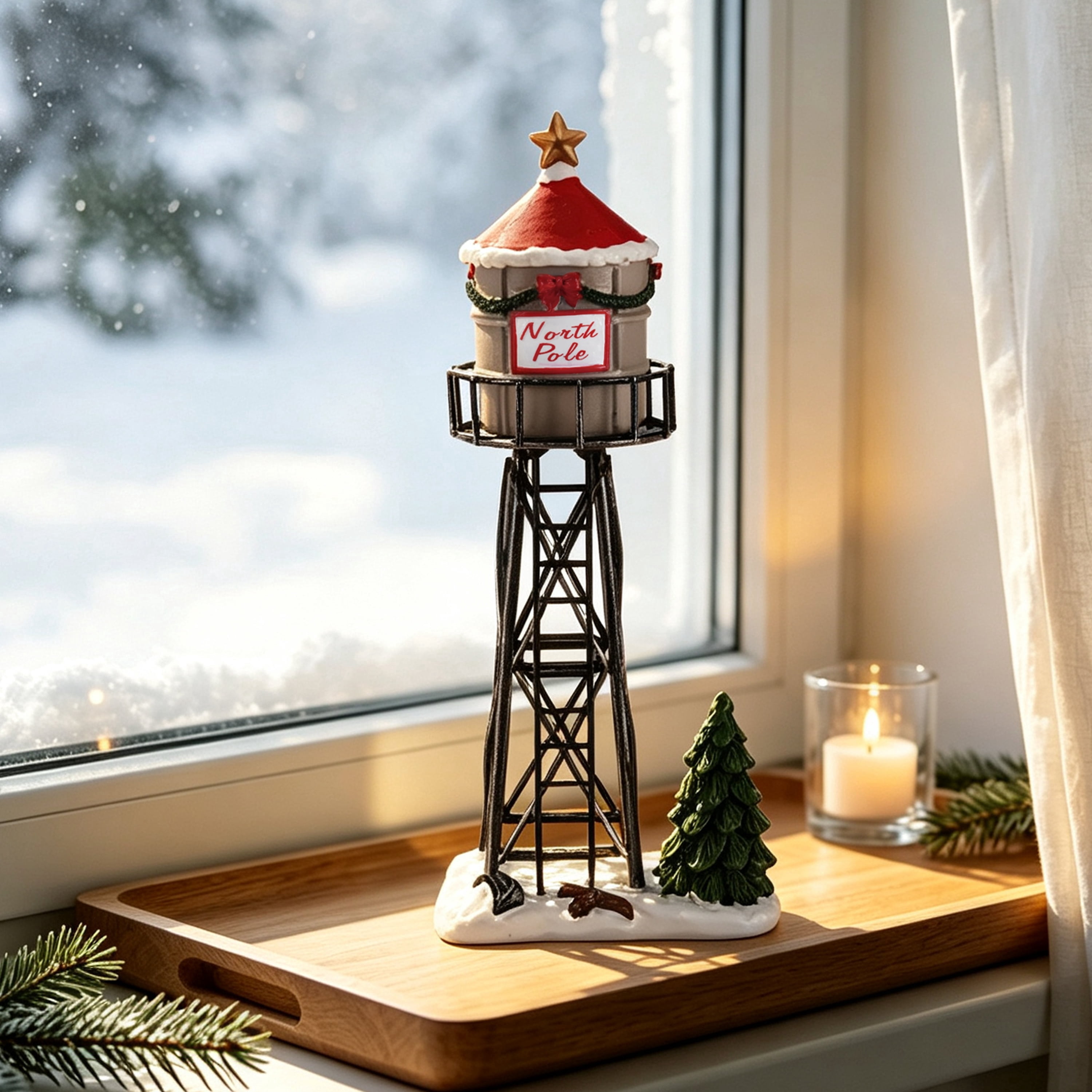 Holiday Water Tower Christmas Village Accessory, Multicolor, 7.62", by Holiday Time