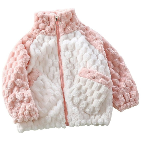 Kaemgyyd Toddler Girls Boys Fleece Jacket Fashion Color Block Winter Sherpa Coat Lightweight Zipper Windbreaker Outwear 3-16 Years