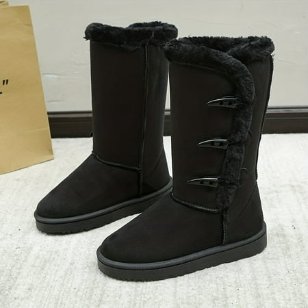 

Hstylish Mid Calf Boots for Women Warm Fur Lined Winter Snow Anti-Slip Boots for Outdoor Brown