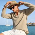 thumbnail image 6 of Men's Cotton Linen V Neck Shirt Casual Long Sleeve Solid Color Summer Beach Tops, 3XL, 6 of 7
