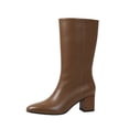 thumbnail image 3 of Willtoo Women's Faux Leather Mid Calf Boots, Pointed Toe Chunky Heel Tall Boots, Elegant Slim Fit Dress Shoes, 3 of 6