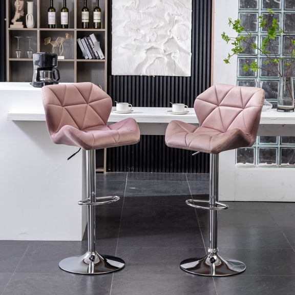 Mauve Velvet Swivel Adjustable Height (2) - Diamond , Comfortable Back, Base Height-adjustable , Of 2 Built-in Footrest