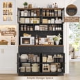 thumbnail image 4 of Hiphuta 71" Tall Pantry Cabinet with Arched Glass Doors, 47" Wide Kitchen Storage Cabinet with Microwave Stand & Charging Station, Hutch Cupboard for Kitchen Dining Room, Black, 4 of 7
