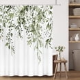 thumbnail image 3 of Olive Green Eucalyptus Shower Curtain Sets, Watercolor Leaves on The Top Plant with Floral Bathroom Decoration 72x72 Inch with Hooks, 3 of 6
