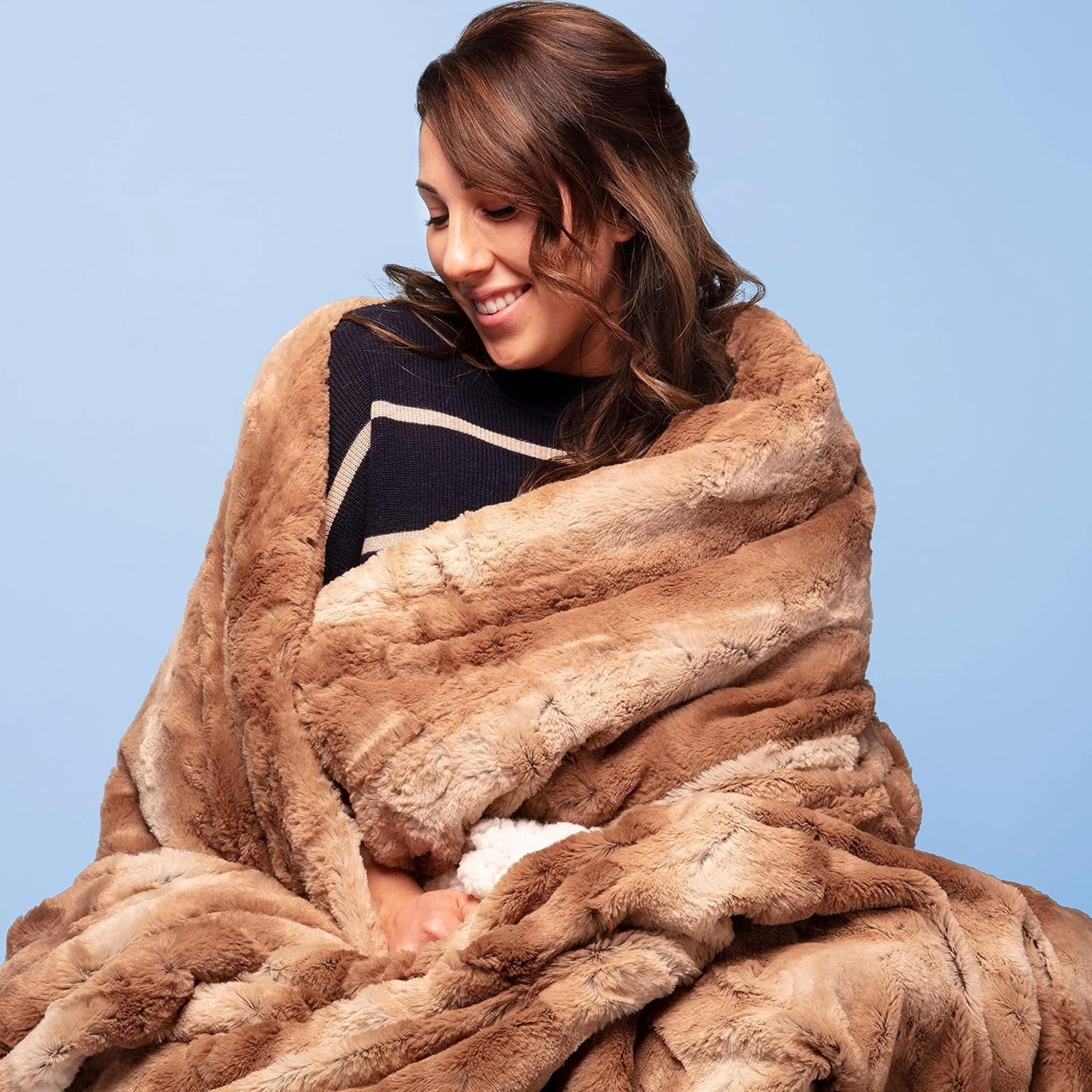ViscoSoft Faux Fur Sherpa Luxury Blanket, Brown, Throw 50"x 60"