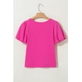 thumbnail image 6 of Stylish Strawberry Pink Casual Round Neck Bubble Sleeve T-Shirt for Women | [ZhiHiMeRi] | (US 12-14)L, 6 of 10