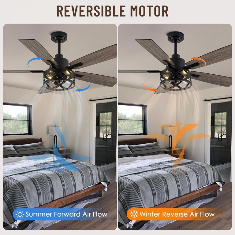 52\" Farmhouse Ceiling Fans With Lights, Caged Ceiling Fan With...