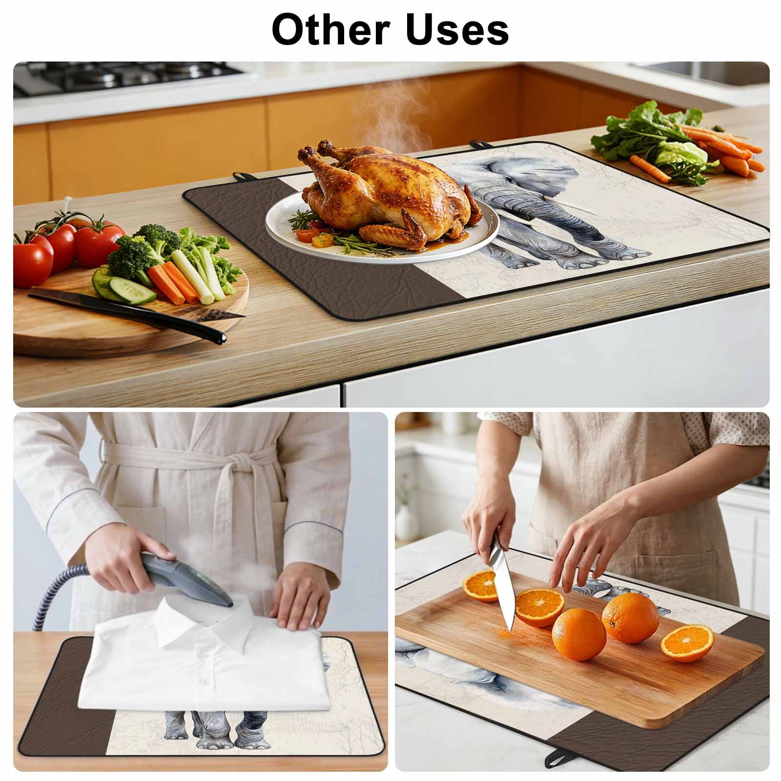 Vintage Elephant Stove Top Cover for Electric Stove, Heat-proof & Non Slip Glass Top Stove Cover Protector, Modern Art Animal Watercolor Kitchen Flat Cooktop Rubber Mat 24x21 Inches