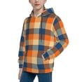 thumbnail image 2 of Lsque Warm Orange Plaid Patten Youth Hoodie Sweatshirt Pullover with Kangaroo Pocket Boys and Girls Hoodie Warm Hoodie for Kids-Medium, 2 of 6
