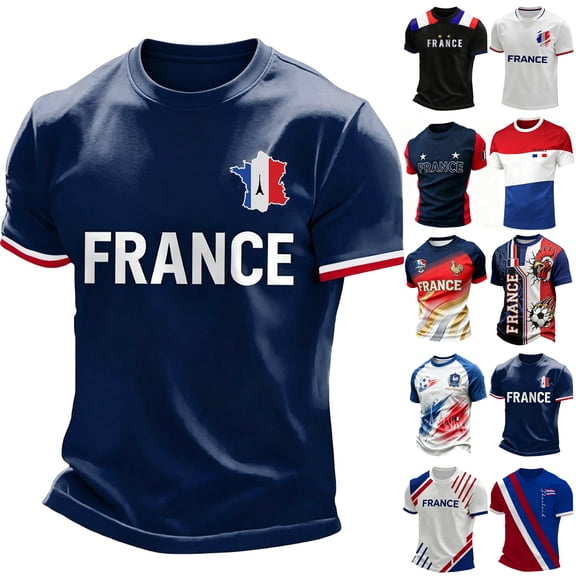 2026 France Soccer Jersey Men, French Jersey Soccer Short Sleeve Fan Tee, Football T-Shirt, Plus Size Available, Maillot De France Adult Casual Sports Training Summer Tee for Adult