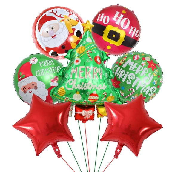 7Pcs Christmas Foil Balloons Merry Christmas Party Balloons Decorations Set Xmas Tree Snowman Santa Claus Foil Balloons Aluminum Helium Self Inflate Balloon for Xmas New Year Winter Holiday