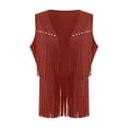 thumbnail image 7 of GEWSEY Women Tassel Vest 70s Hippie Cowgirl Western Suede Rivets Sleeveless Fringe Waistcoat Streetwear Outerwear (Red, S), 7 of 7