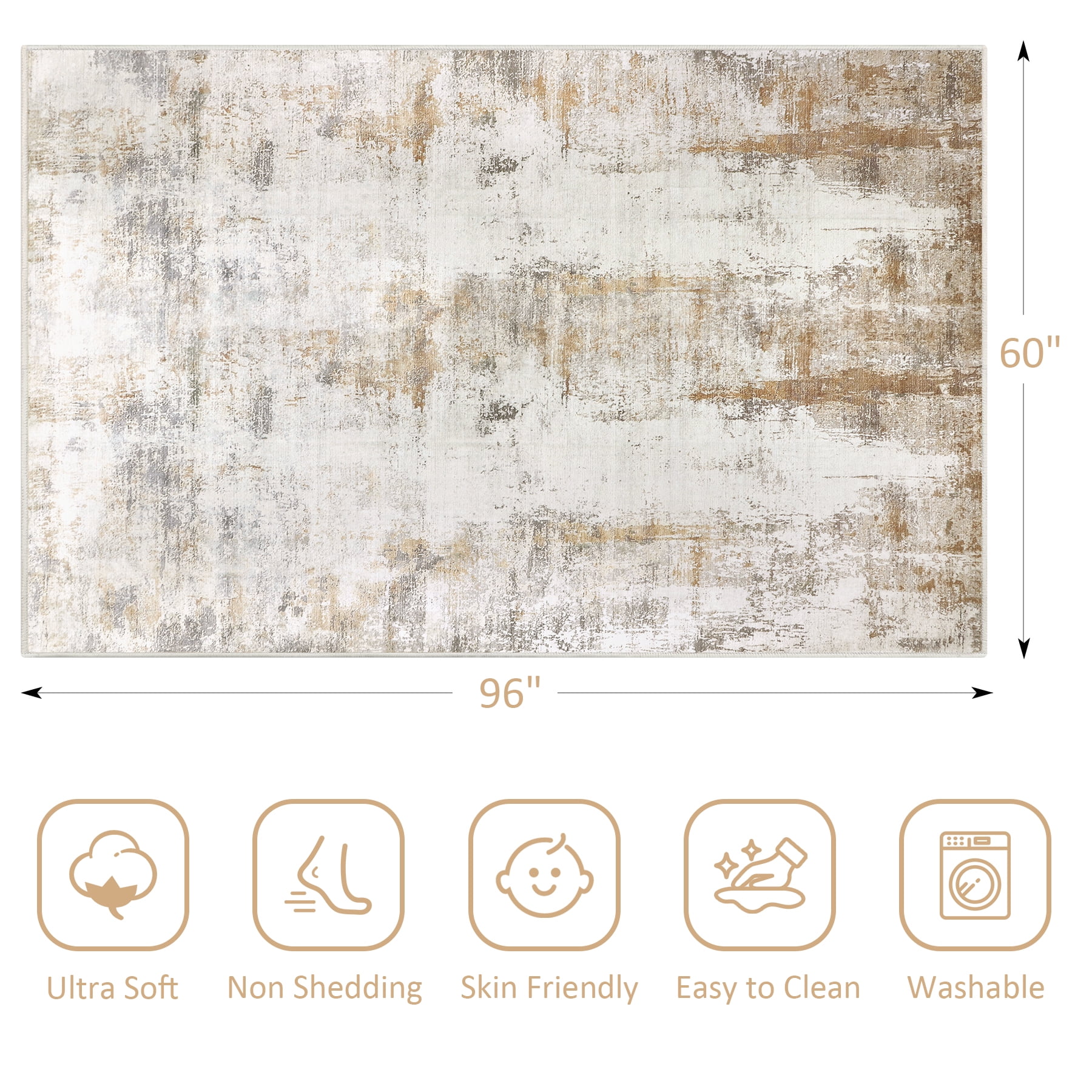 Aonewoe 5x8 Area Rugs for Living Room Abstract Washable Rugs Soft Neutral Bedroom Rug Non Slip Indoor Carpet for Living Room, Dining Room, Playroom, Office (Beige)