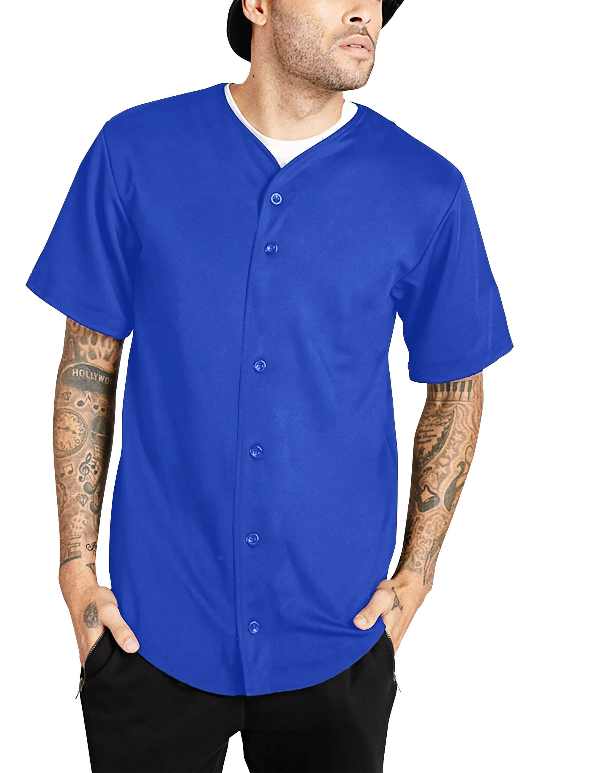 INTERESTPRINT Mens Hipster Short Sleeve Full Button Baseball Jersey Shirts 
