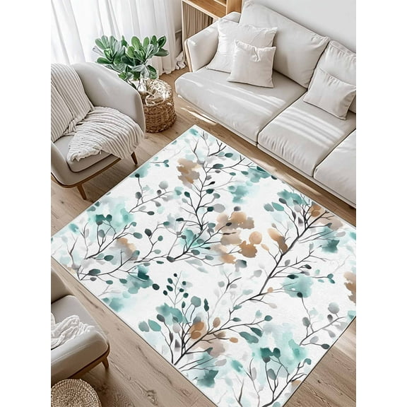 Vintage Teal Area Rug for Bedroom 5x7 Ft Brown Wildflowers Leaves Abstract Botanical Super Soft fuzzy Throw Rug Non-Slip Fluffy Plush Indoor Floor Carpet for Living Room Nursery Home Decor
