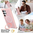 thumbnail image 3 of Magnetic for Samsung Galaxy S24 Ultra Case, Shock-Absorbent Anti-Fingerprint Matte Protective Back Cover with Ring Kickstand, Anti-Scratch PC+TPU Non-Slip Slim Wireless Charging Case, Pink, 3 of 6