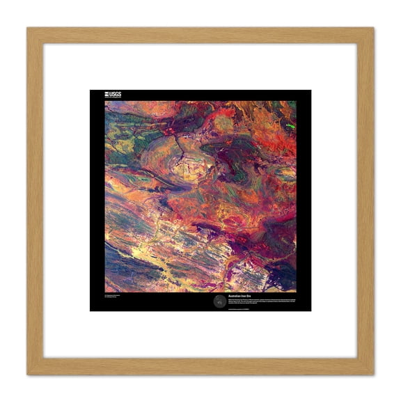 Earth Art USGS Australian Iron Ore 8X8 Inch Square Wooden Framed Wall Art Print Picture with Mount