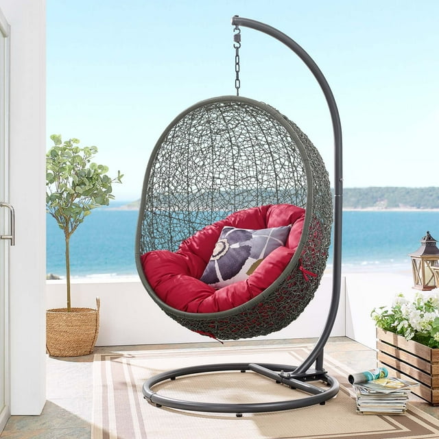 Modway Chaise Balançoire de Patio Extérieur avec Support en Gris Rouge