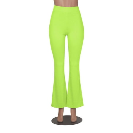 XFLWAM Women s Elastic High Waist Flared Bell Bottom Ribbed Knit Bootcut Yoga Pants Tummy Control Workout Leggings Green L