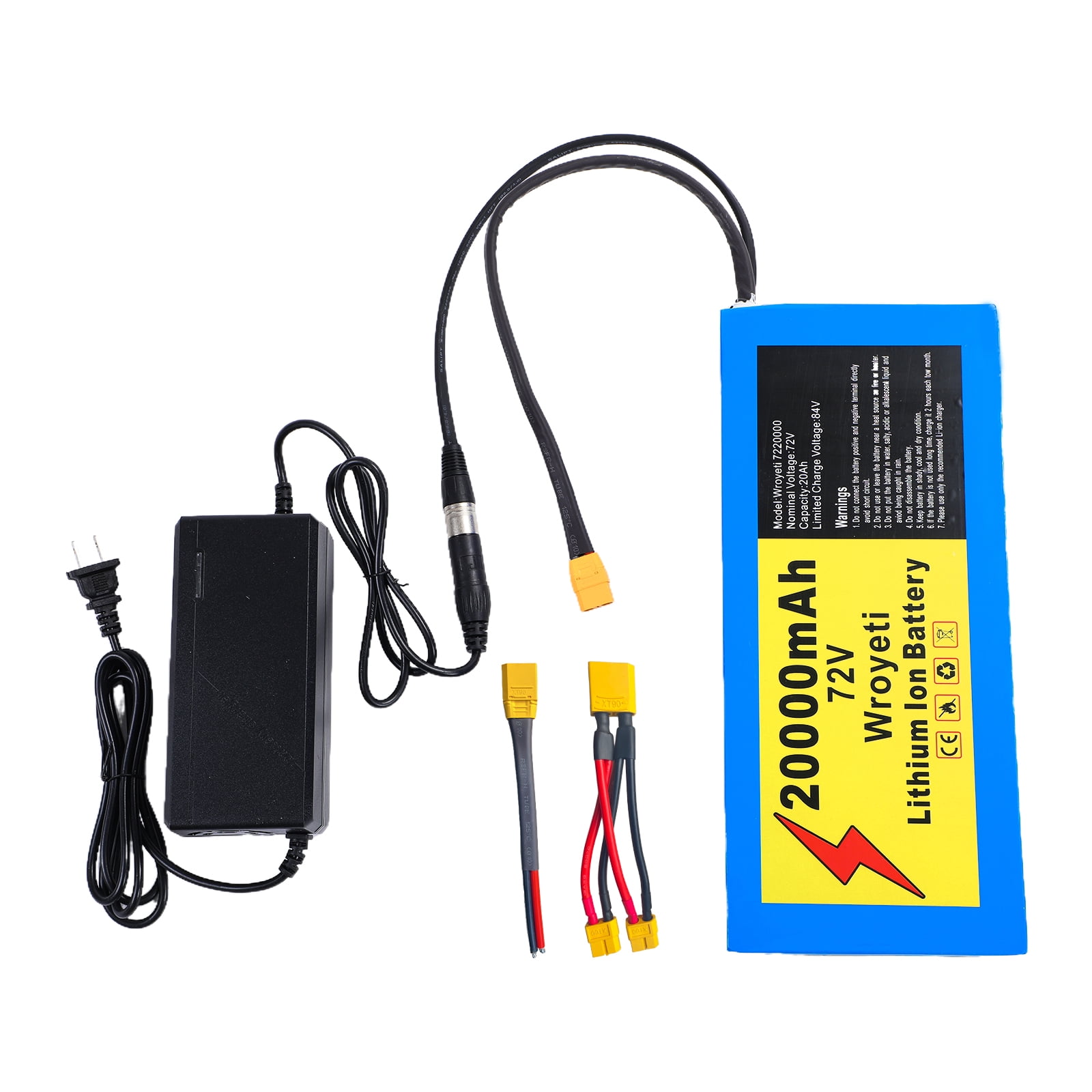 72V 20Ah Ebike Battery 72V Battery 72V Lithium Ion Battery 72V Electric Bike Battery with 3A Charger, XT60 Extension Cord, XT90 Connector for 200-3000W Electric Bicycles Motor