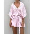 thumbnail image 3 of Mialoley Women's Summer Shorts Jumpsuit Heart/Tree/Dot Print Sleeve Lapel Button Dwon Loose Rompers, 3 of 9