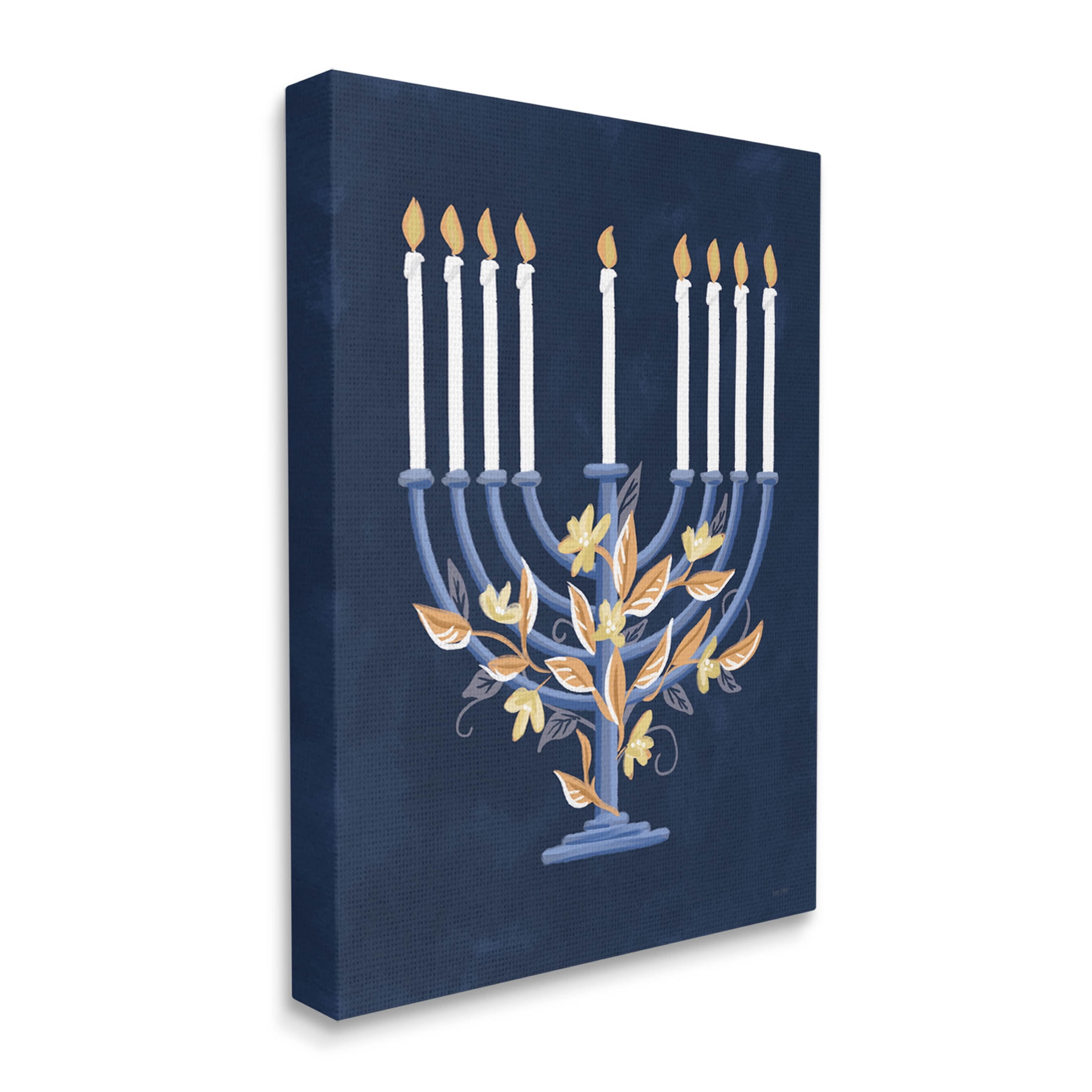 Traditional Floral Hanukkah Menorah Holiday Graphic Art Gallery Wrapped Canvas Print Wall Art