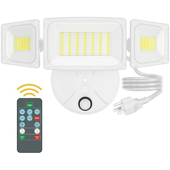 60W Plug in Flood Light,6000 LM Dusk to Dawn Outdoor Lighting,White Outdoor Lights with Remote,IP65 Waterproof Security Lights,2Modes 3 Adjustable Heads Light for Garage Yard$$Tools & Hardware Other