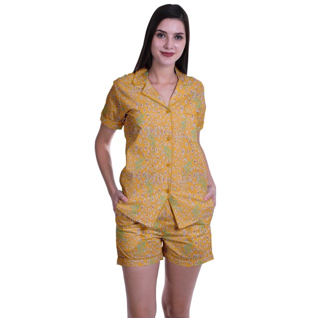 Moomaya Ensembles de Sommeil pour Femmes avec Shorts Pyjama Imprimé T-Shirts de Nuit à Manches Courtes