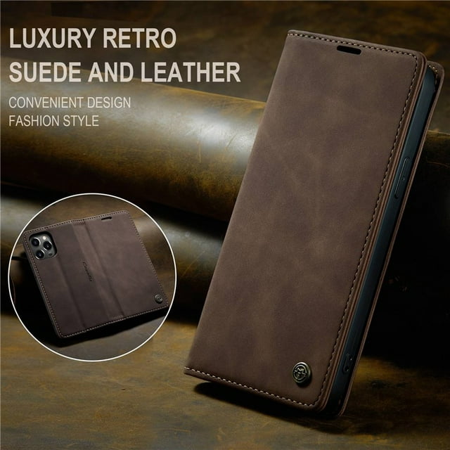 CaseMe for iPhone 14 Pro Max, Wallet Case Soft PU Leather Flip Case Magnetic Stand Flip Protective Cover Leather Case with ID & Credit Card Slots Holder Case-Brown